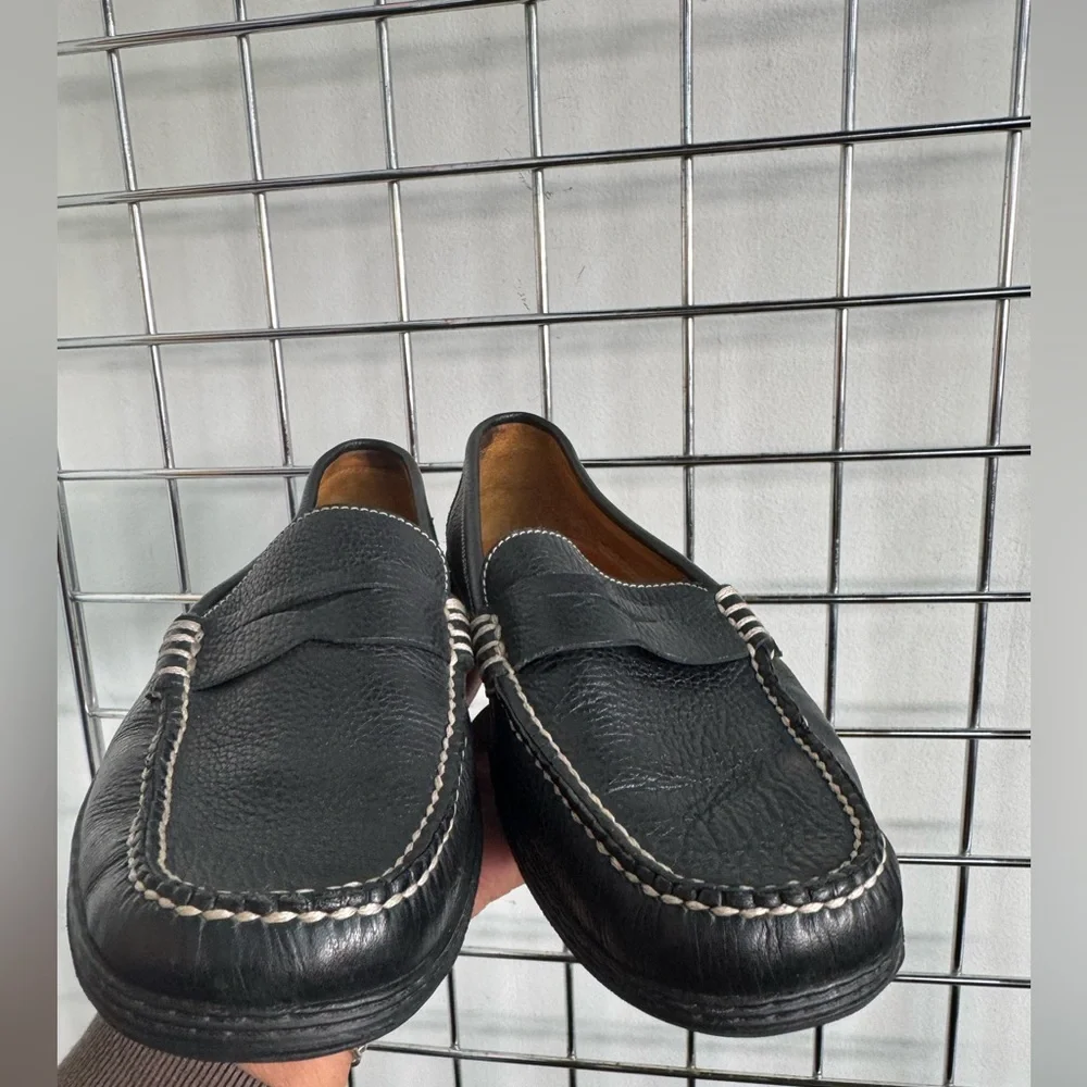 Peter Millar Black Leather Penny Driving Loafers Mens Size 10M Classic Luxe